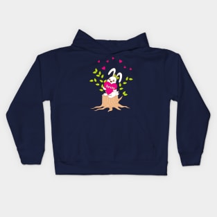 bunny with love on the stump Kids Hoodie